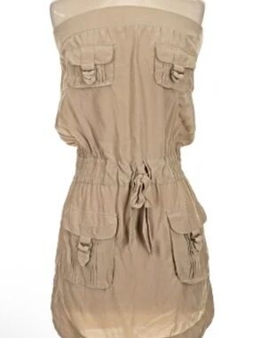 Bebe Sleeveless NWT Utility Pocket Drawstring Dress - Beige size M